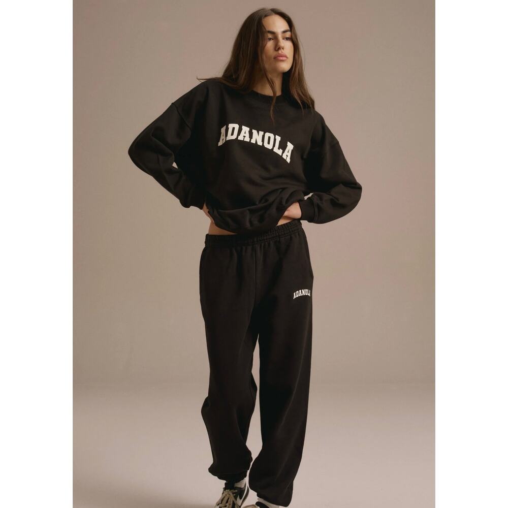 ADANOLA Varsity Oversized Sweatshirt - Black Size Small